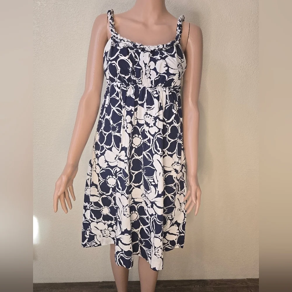 J. Crew Tropical Blue Floral Summer Sun Dress Women 2 Party Casual Braid…
